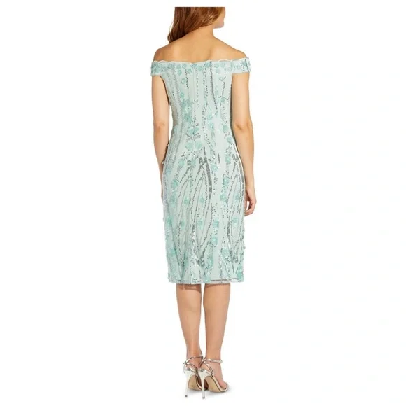 NWT Adrianna Papell Beaded Off Shoulder Dress Sea Glass 💗 - Picture 8 of 8